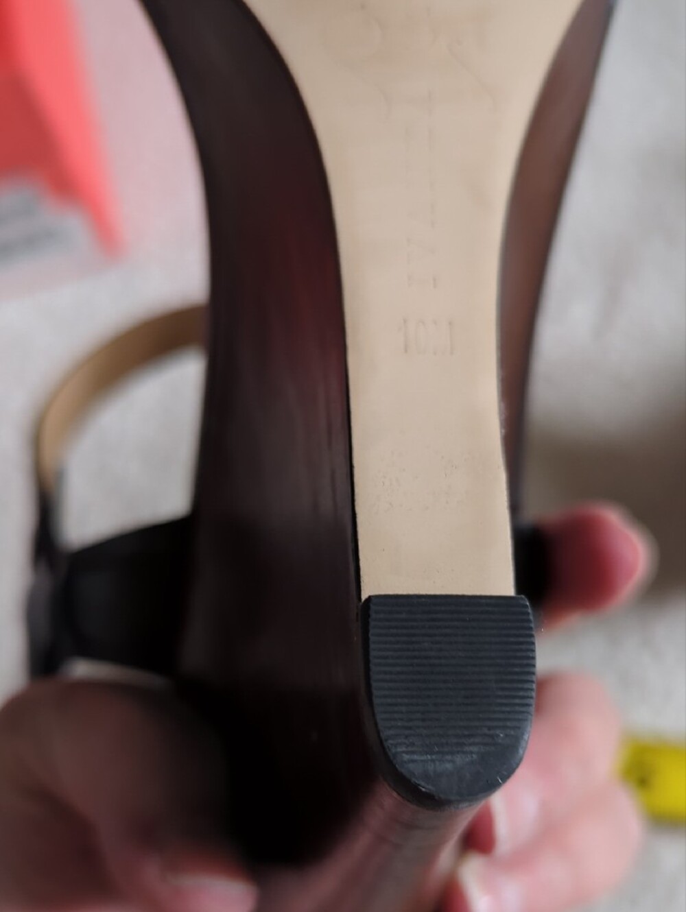Ivanka Trump Black Leather T-Strap Wedge Sandals with Brown Woodgrain Heel - Picture 11 of 16
